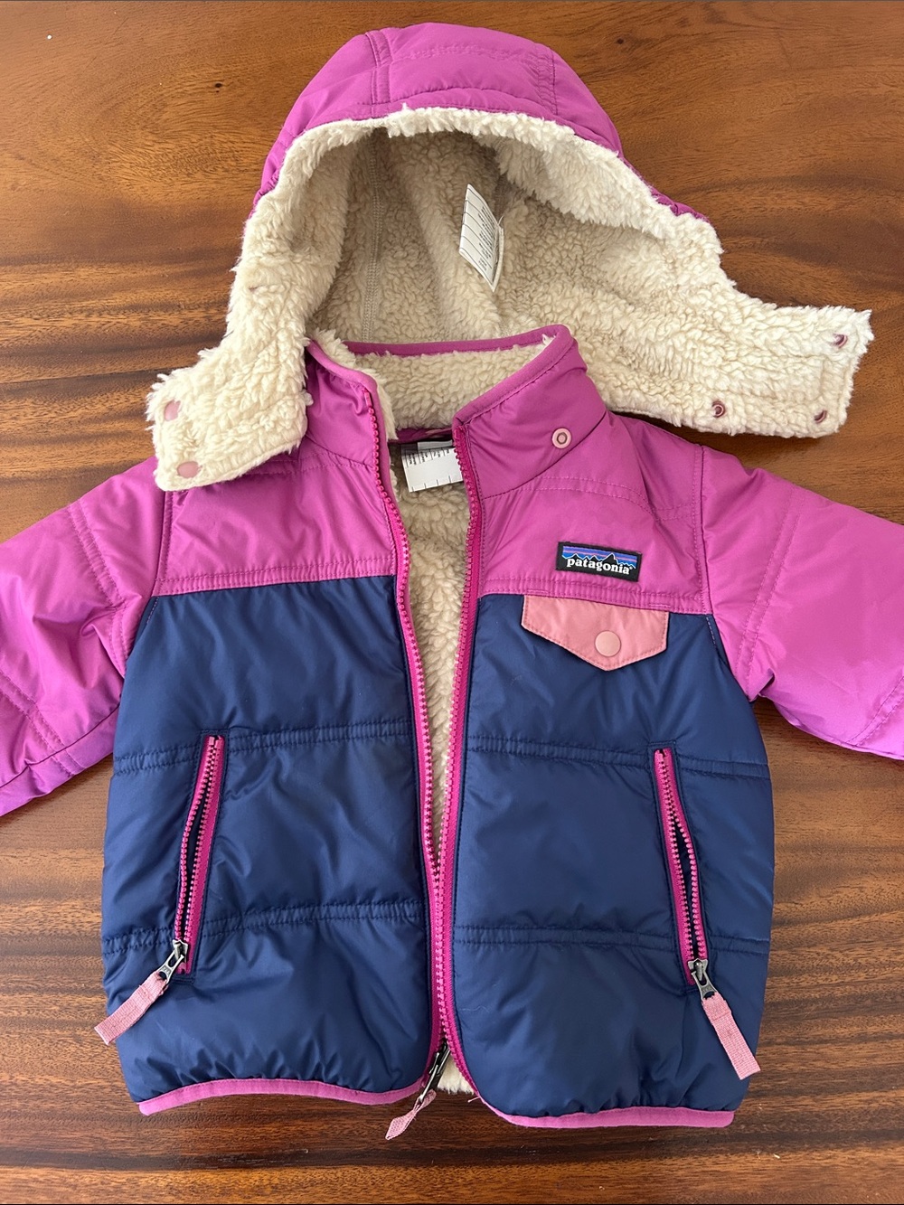 Patagonia Pink and Navy Sherpa-Lined Kids Jacket